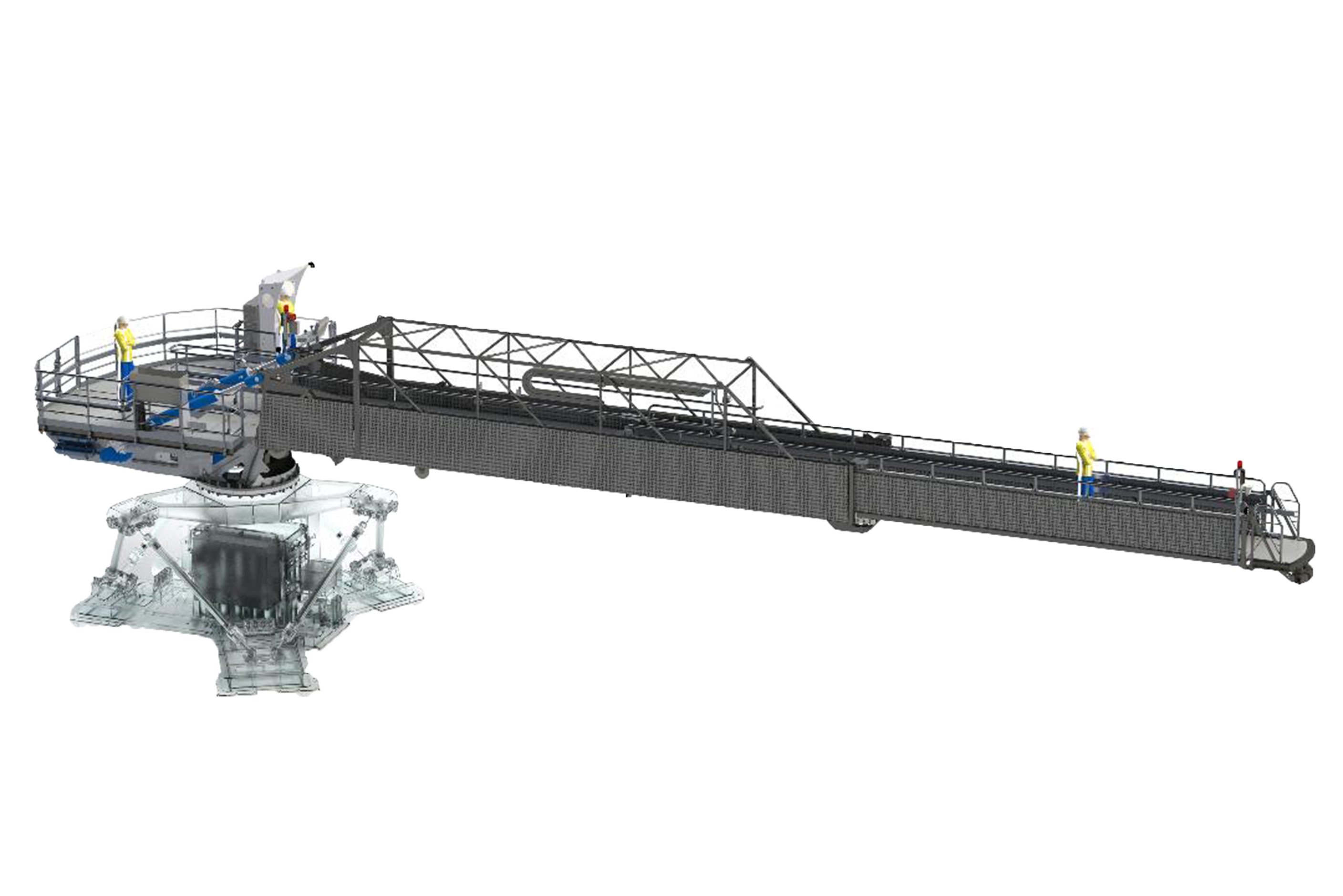 Render motion compensated gangway without banners with hydraulic cylinders and platform