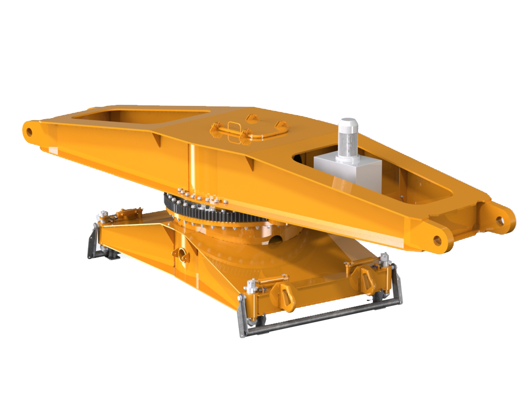 The swivelling traverse or crossbar is an add-on for harbor cranes and various lifting tools can be attached